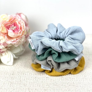 Scrunchies, muslin scrunchies, scrunchie, hair tie, muslin, gift idea, hair band