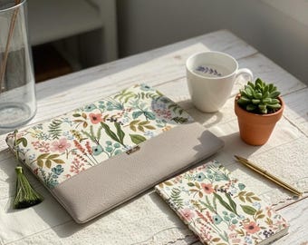 Ipad case 10 inch, Ipad bag, tablet case, IPad Air, floral design, canvas fabric with imitation leather