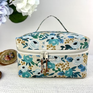 Kosmetiktasche,Kulturtasche,Beauty Case,Kosmetikkoffer,Kosmetiktasche mit Deckel,Groß,Geschenk, Beste Freundin Geschenk, Frau,XXL Garden Party/Blue