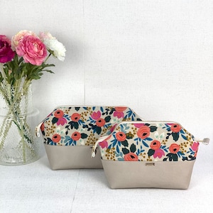 Kulturtasche,Kosmetiktasche für Damen,Makeuptasche,Große Reisetasche,Reisebegleiter,Urlaubstasche,Cremefarbe, Rifle Paper Co Blumen Design