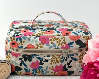 Cosmetic bag, all-purpose bag, project bag, large floral design, floral storage bag, travel bag, organizer, knitting bag, toiletry bag