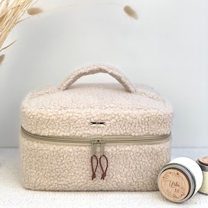 Sac trousse de toilette, sac en peluche, trousse de toilette, trousse de maquillage en peluche, panier de rangement, trousse à cosmétiques, organisateur, sac en peluche, sac boîte, valise