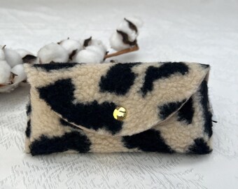 Leopard print glasses case, plush, teddy fur, case, teddy look, teddy fabric, leopard print glasses case, glasses bag, leopard print look