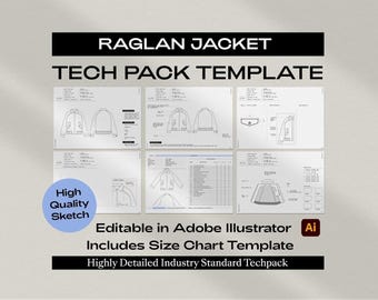 Raglan Jacket Tech Pack: Editable Fashion Design Template (Adobe Illustrator)