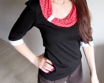 Top black, red, dots, collar with dots, Leny