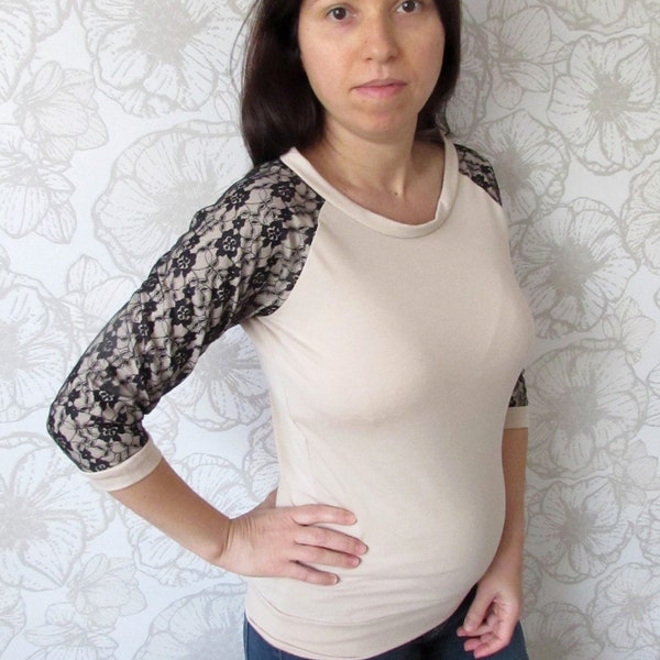 Shirt mit Spitze, Raglanshirt, Nia