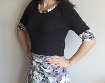 Robe motif fleur noir en gris Liliye