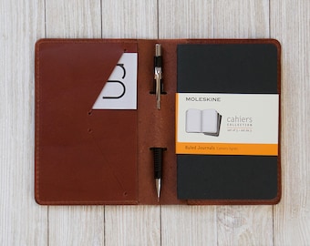 Handgemachte Vollrindleder Hülle für das Notizbuch: Moleskine, Field Notes