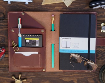 Handmade Leather Journal Cover for Moleskine: 5x8.25&quot; Notebook, Pen Loop
