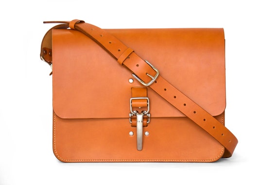 vegetable tanned leather messenger bag