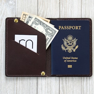 Cartera para pasaporte, funda para pasaporte, billetera para pasaporte cosida a mano de cuero de grano completo, billetera de cuero
