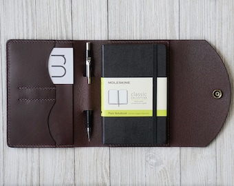 Capa Moleskine de couro feita à mão, 3,5 x 5,5, couro integral