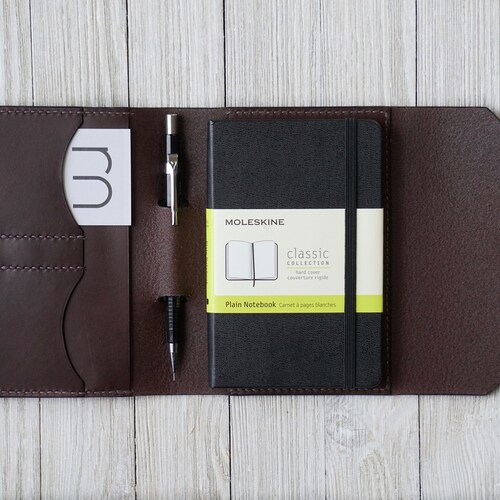Housse en cuir moleskine faite main, 3,5 x 5,5 x 5,5 cm, cuir pleine fleur