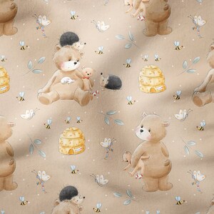 From 1 m pre-order in-house production • Honey bear Brumm with hedgehog and friends - French Terry / ORGANIC summer sweat or jersey children's fabric, baby