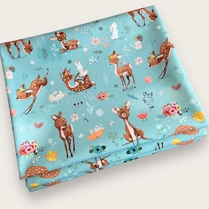 Softshell OWN PRODUCTION - digital print - forest friends fawn deer rabbit - children - children's fabric waterproof -