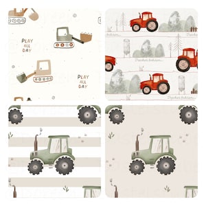 EIGENPRODUKTION VORBESTELLUNG  - Digitaldruck - Bagger Traktor - BIO French Terry /Sommersweat oder Jersey - Kinderstoff Bauernhof für Jungs