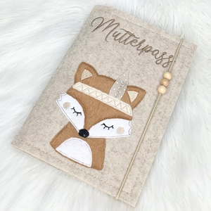 Mother's passport cover • Boho fox neutral • Felt • Wooden beads • Envelope mother's passport • Mother's passport • Mother's passport cover • Mama's passport