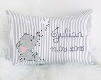 Namenskissen • Kuschelkissen mit Name Elefant mit Herzballon  • Hotelverschluß mit Inlet • Personalisierbar • Geburtskissen • Junge Mädchen