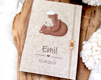 Personalized felt child health record book cover with name • Little Bear Emil • Cover • Child health record book cover • Child health record book cover • Child health record book • Examination booklet • Child health record book cover