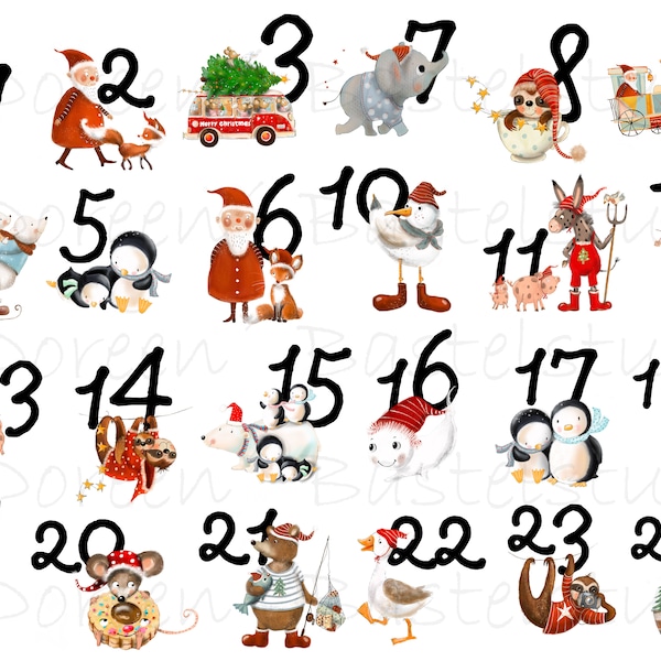 Bügelbilder • Adventskalender Zahlen Motive von Eda und Mo Tante Gisi • Weihnachten • Inkl. Nikolaussäckchen Bügelbild • Größen Auswahl