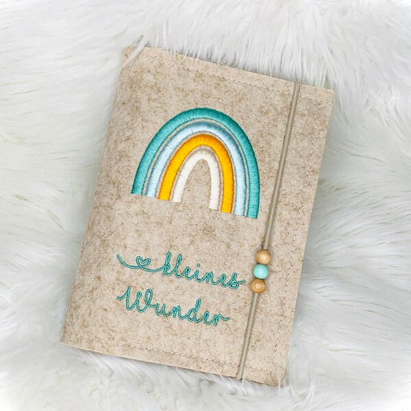 Mother passport cover • Rainbow turquoise natural • Felt • Wooden beads • Envelope Mother's passport • Mother's passport cover • Mamapass •