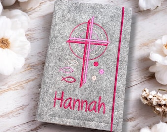 Hymnal cover felt hymnal cross fish circle turquoise purple pink communion gift envelope cover
