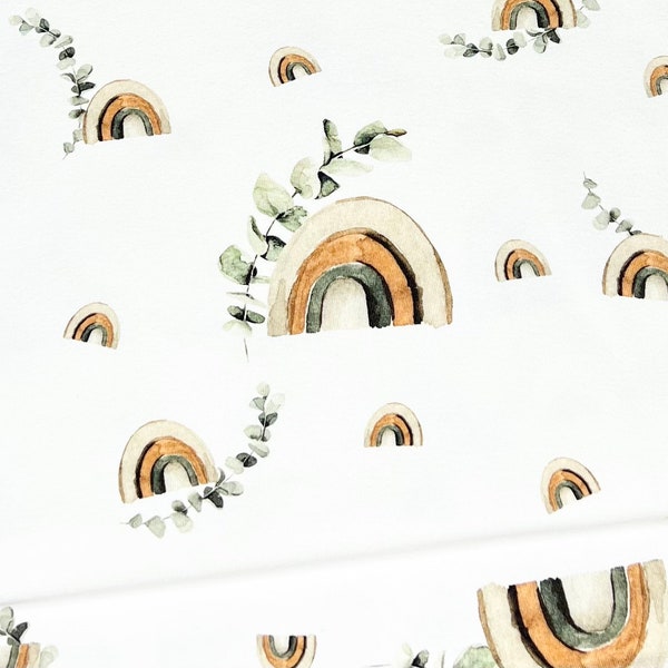 IN STOCK remnant piece 1.40 m OWN PRODUCTION - digital print boho rainbow with eucalyptus jersey 230g fabric baby - 1.40 m