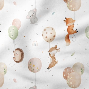 From 1 m pre-order • Flying with Balloon • French Terry / ORGANIC summer sweat or jersey children's fabric fox deer hedgehog Lorarts
