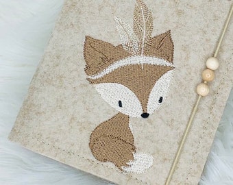 Bestickte U-Heft Hülle • Boho Fuchs Fox Junge Mädchen• Filz • Umschlag • Uheft Hülle • U-Hefthülle • Uheft • U-Heft • Uhefthülle