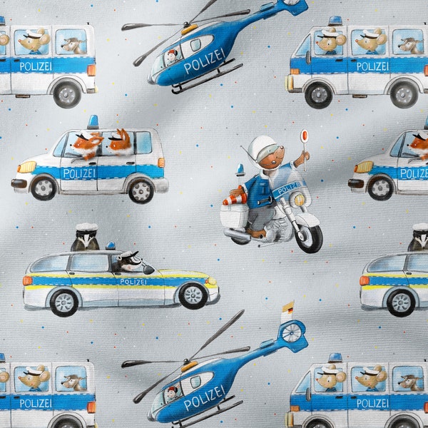 OWN PRODUCTION PRE-ORDER • Police Car Helicopter Bus • ORGANIC French Terry / summer sweat or jersey fabric children's fabric by Eda and Mo