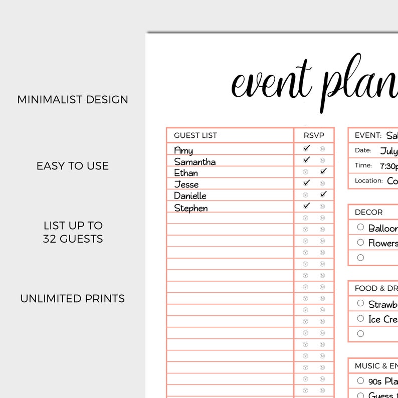 Event Planner Page Instant Download Printable A4 8.5x11 | Etsy