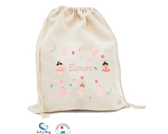 Grande Pochon danseuse classique  / Sac personnalisé pour la rentrée, sac à doudou, fournitures scolaires ou sportives, maternelle