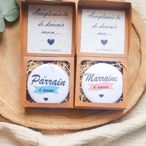 Cadeau Parrain Marraine, badge parrain, accepterais-tu de devenir ma marraine, mon parrain, cadeau baptême,