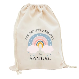 Grande Pochon Arc-en-ciel / Sac personnalisé pour la rentrée, sac à doudou, fournitures scolaires ou sportives, maternelle