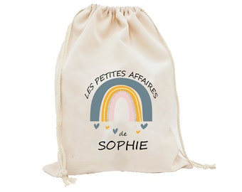 Grande Pochon Arc-en-ciel / Sac personnalisé pour la rentrée, sac à doudou, fournitures scolaires ou sportives, maternelle