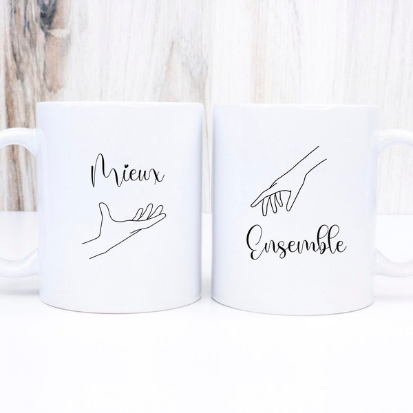 Mug /tasse duo mieux ensemble main dans la main  -Saint valentin  -  -mariage - cadeaux saint-valentin personnalisable