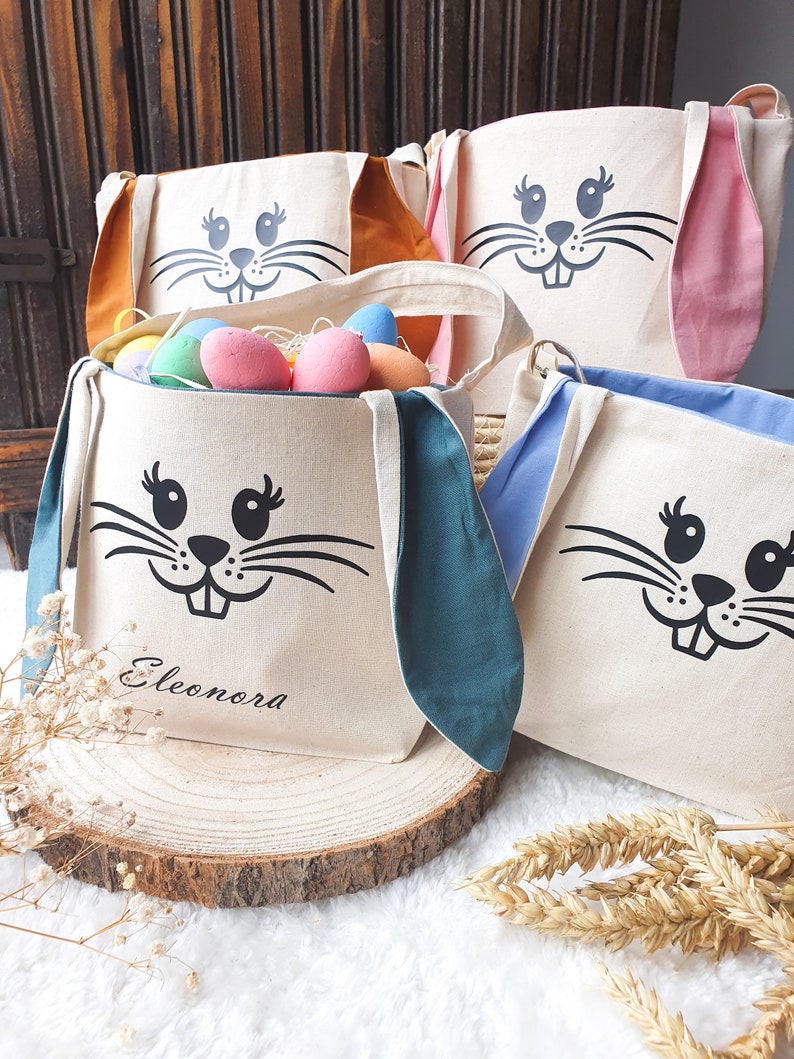 Easter bag Original and unique design easter sack Easter bunny hand sewn Personalized Easter baskets 4 colors available