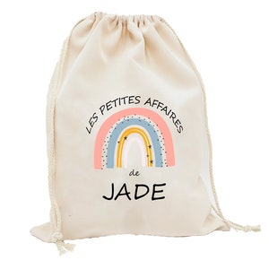 Grande Pochette Arc-en-ciel / Sac personnalisé pour la rentrée, sac à doudou, fournitures scolaires ou sportives, maternelle
