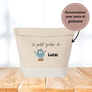 Sac Déjeuner Enfant Isotherme en Coton- Personnalisable avec Prénom- Idée cadeau pour enfant/ Repas personnalisé/ Sac à goûter / Monster