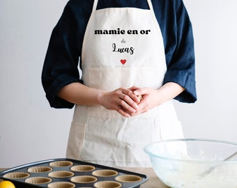 tablier  MAMIE EN OR, Tablier Cuisine Personnalisé, Cadeau Cuisine Personnalisé pour femme , maman, mamie