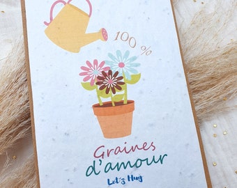 Card to plant "100% seeds of love", Field flue seeds, Ecological card gift idea card for Mother's Day