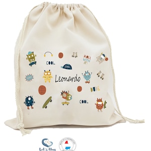 Pochon/ Sac  rangements rentrée scolaire personnalisé ,sac à doudou, affaires d'école ou sport, MONSTER