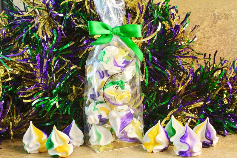 Mardi Gras Lemon Juniper Meringue Kisses Merengues Candy.