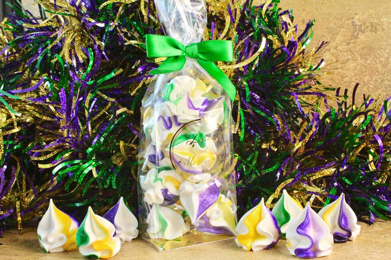 Mardi Gras Lemon Juniper Meringue Kisses  Merengues  Candy.