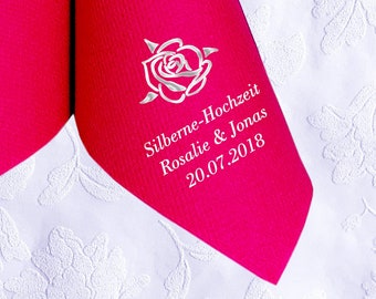 Napkins for silver wedding, printed with ROSE motif, names and date