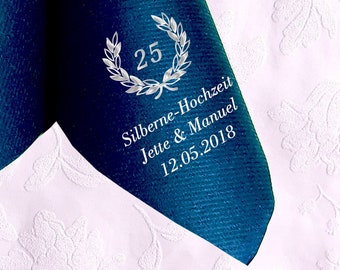 Napkins for silver wedding, printed with LAUREL WREATH motif with number 25, names and date