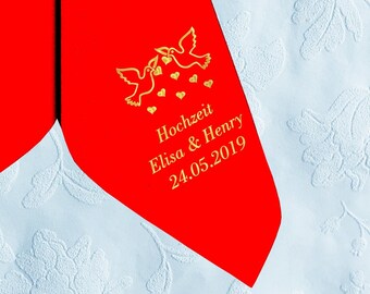 Napkins for weddings, printed with name, date and motif DOVES