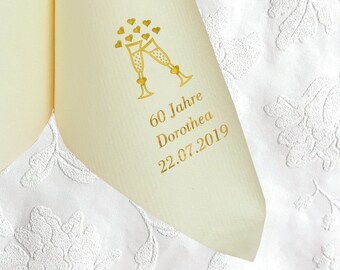 70 napkins for birthday / anniversary, printed with motif of choice, personalized with name and date