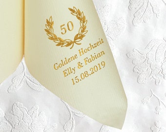 50 Servietten für Goldene Hochzeit, bedruckt mit Motiv nach Wahl, personalisiert Namen und Datum