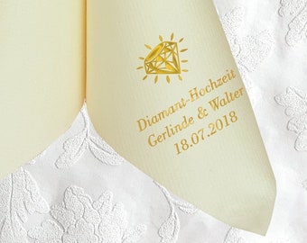 50 Servietten für Diamant-Hochzeit, bedruckt mit Motiv nach Wahl, personalisiert Namen und Datum